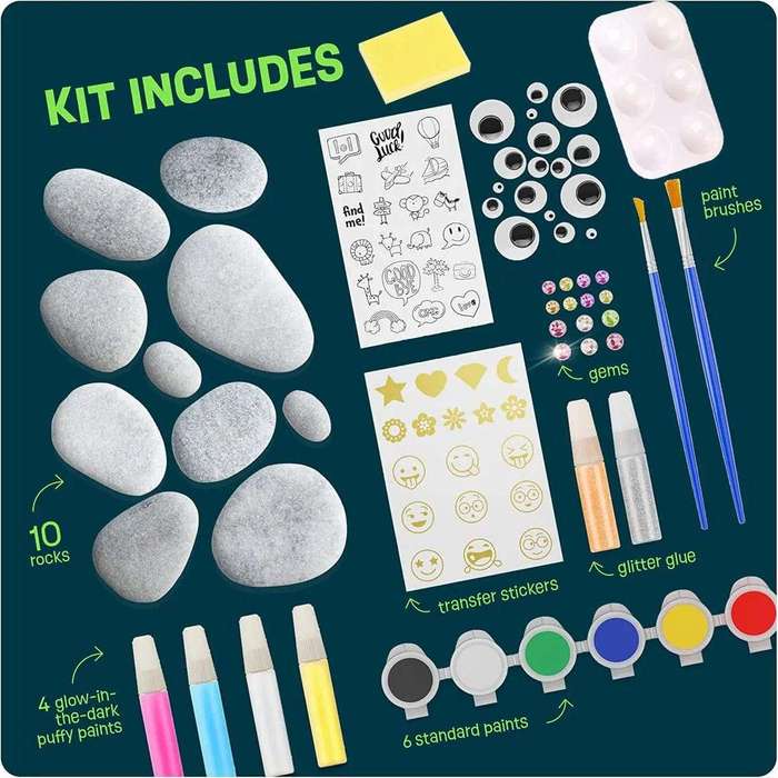 Kids Rock Painting Kit Art & Craft Set -Glow In Dark Paint