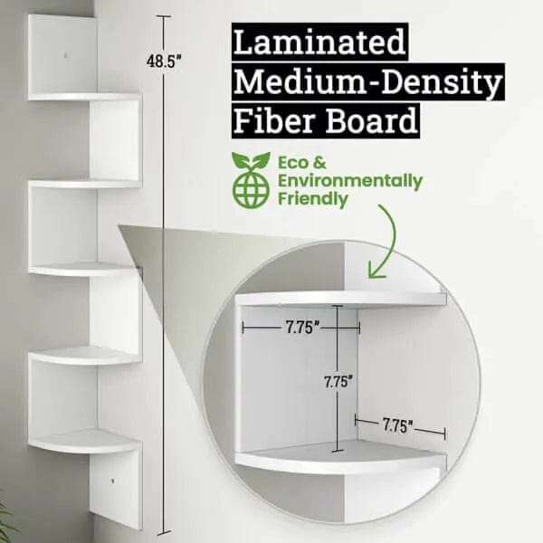 5 Tier Floating Corner Shelves For Indoor - White