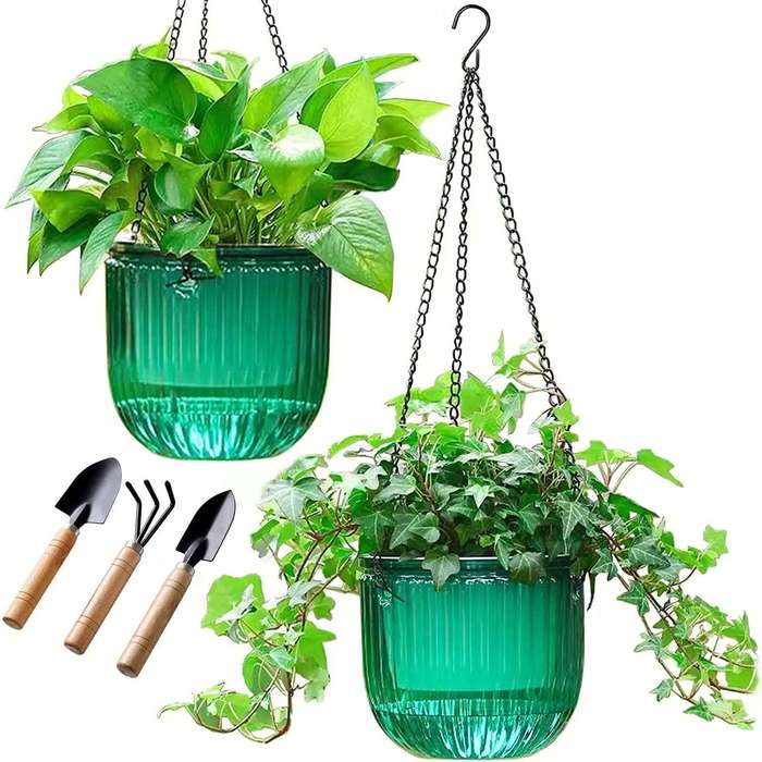 2 Pack Hanging Planters Flower Pots - Emerald
