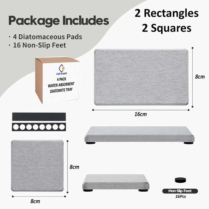 4 Pack Diatomite Coasters Water Absorbant Stone Trays For Bathroom/Kitchen Light Grey