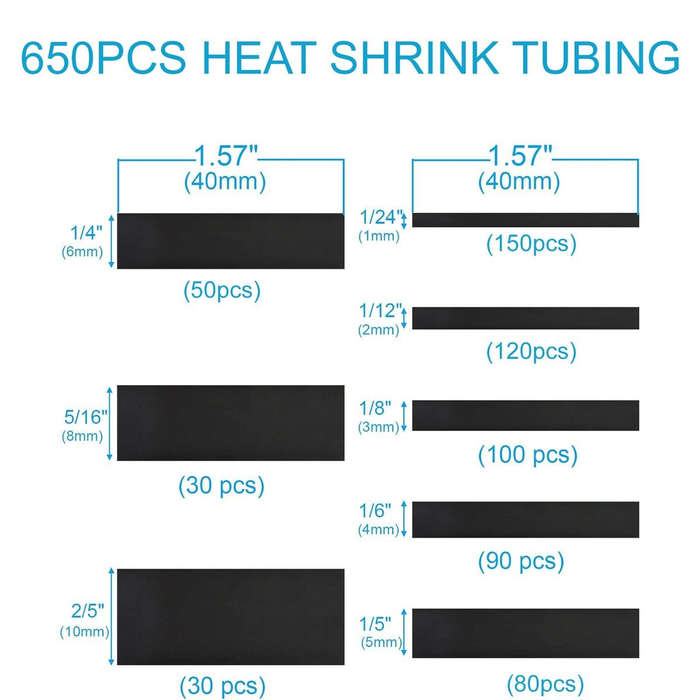 650 Piece Heat Shrink Tubing Kit- Wire Wrap Tube UL Ratio 2:1 Insulation
