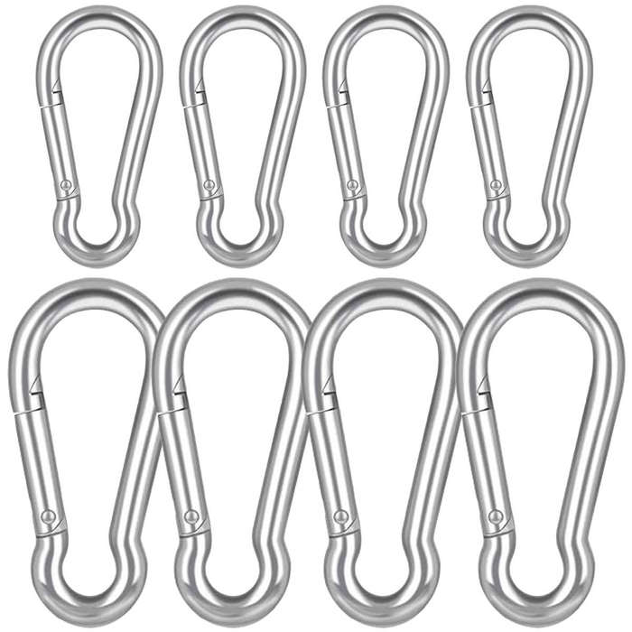 8 Piece Heavy Duty Carabiner Clips Steel Spring Snap Hook-8cm & 6cm(4 Each)