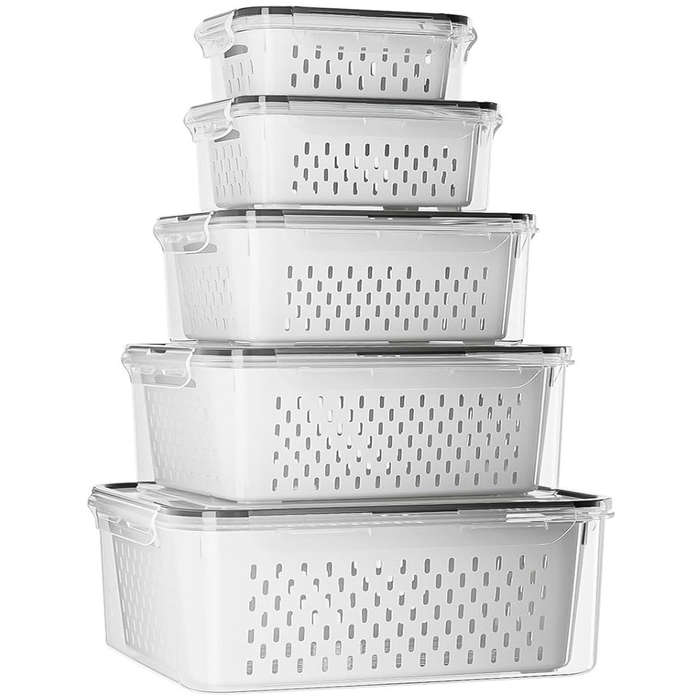 5 Pack (10 Piece) Fridge Food Storage Containers With Removable Colander