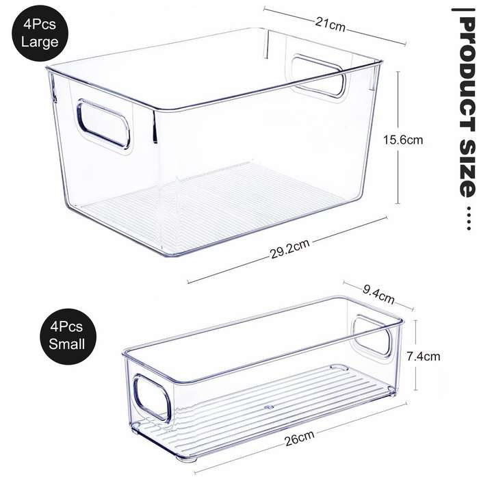 8 Pack Clear Plastic Storage Bins Containers Organisers For Pantry Cabinet