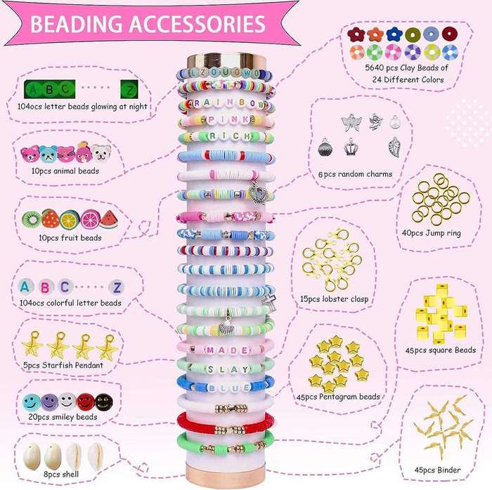 6100Pcs Flat Beads with Glow in Dark Letters Bracelet Jewllery Making Kit
