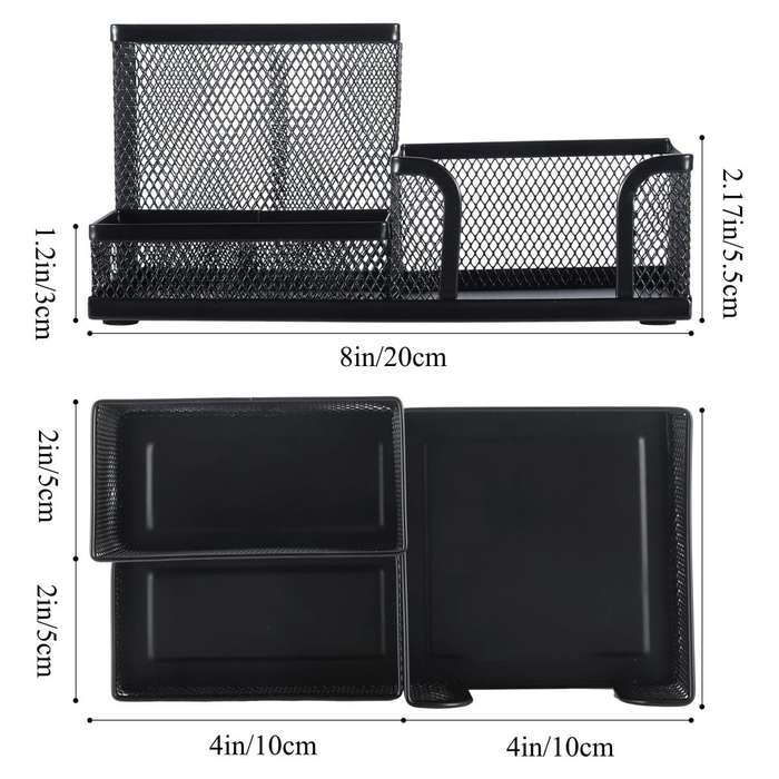 Caart In Mart Mesh Desk Organisers Pencil Pen Holder For Office- 3 Compartments-Black