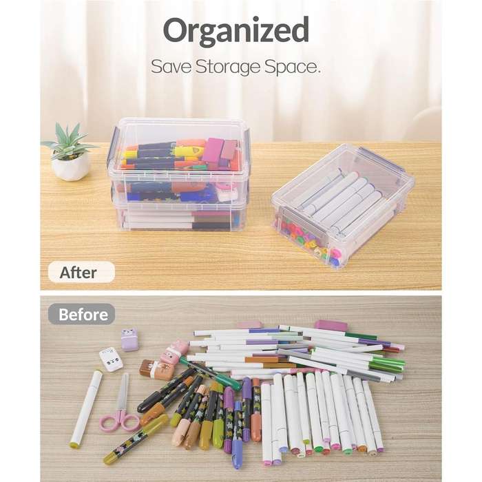 6 Pack Clear Large Pencil Box Multipurpose Craft Storage Organiser With Lid-