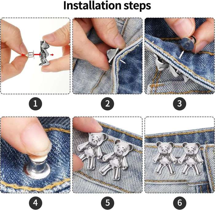 8 Pairs Bear Jeans Pant Waist Tightener Adjustable Buttons Pins Clips