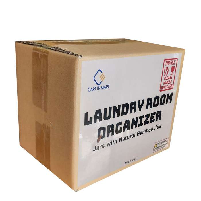 Acrylic Jars and Dryer Sheet Holder With Bamboo Lids Laundry Room Organiser|