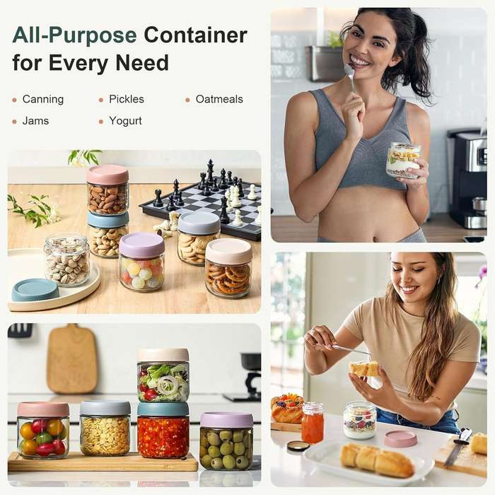 6-Pack 300ml Glass jars with Airtight Lids Overnight Oats Container Mason|