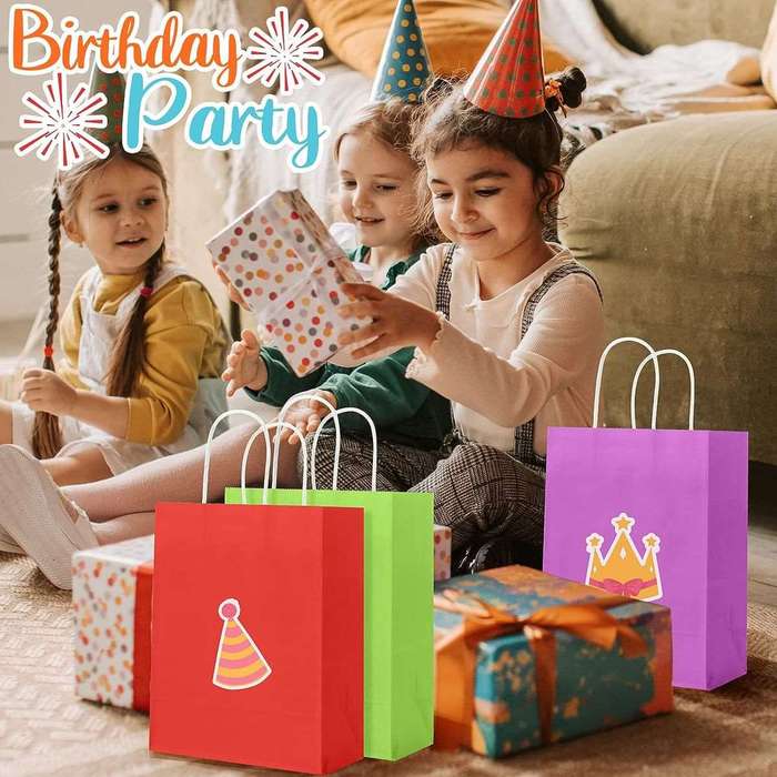 32 Pack Kraft Paper Gift Bags Bulk Party Favour In 8 Colours -Small