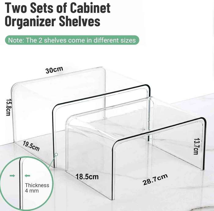 2 Pack Clear Cabinet Spice Organiser Shelf For Kitchen Countertop Desk