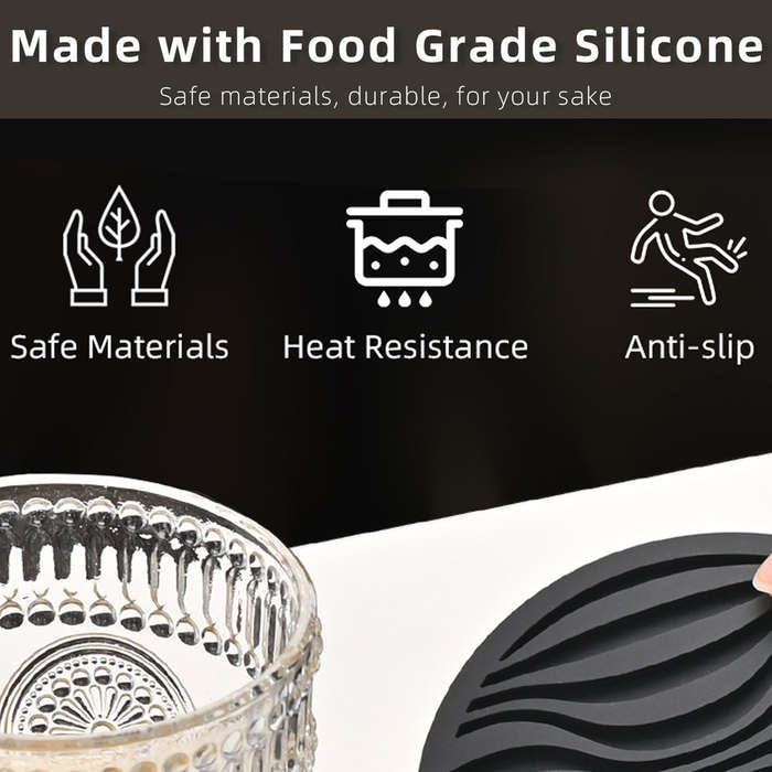 6 Pack Silicone Coasters Set With Holder For Drink Cup Barware - Black