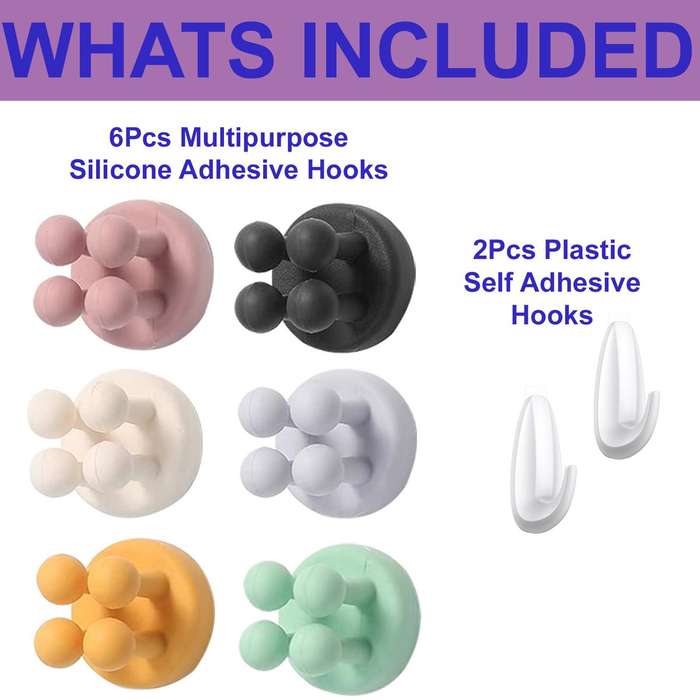 8 Piece Silicone Self Adhesive Hooks Toothbrush Holders & Multipurpose