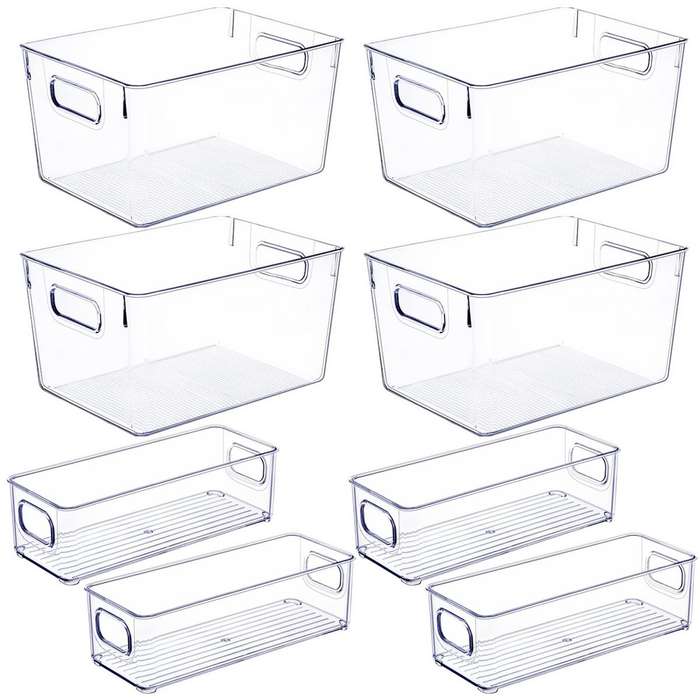 8 Pack Clear Plastic Storage Bins Containers Organisers For Pantry Cabinet