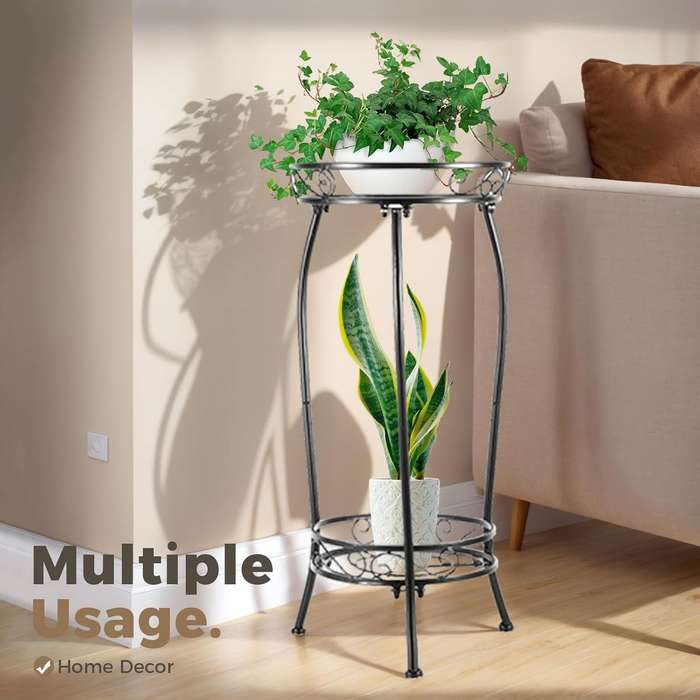 2 Tier Metal Plant Stand Indoor Outdoor 70cm High Flower Pot Display Holder |