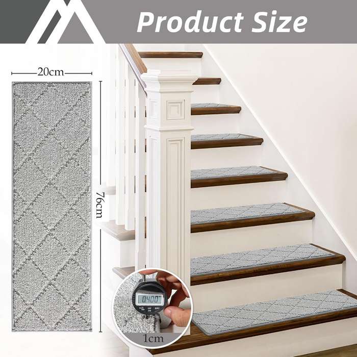 |15 Pack Edging Stair Treads Non-Slip Carpet Mat For Wooden Floor-76x20cm