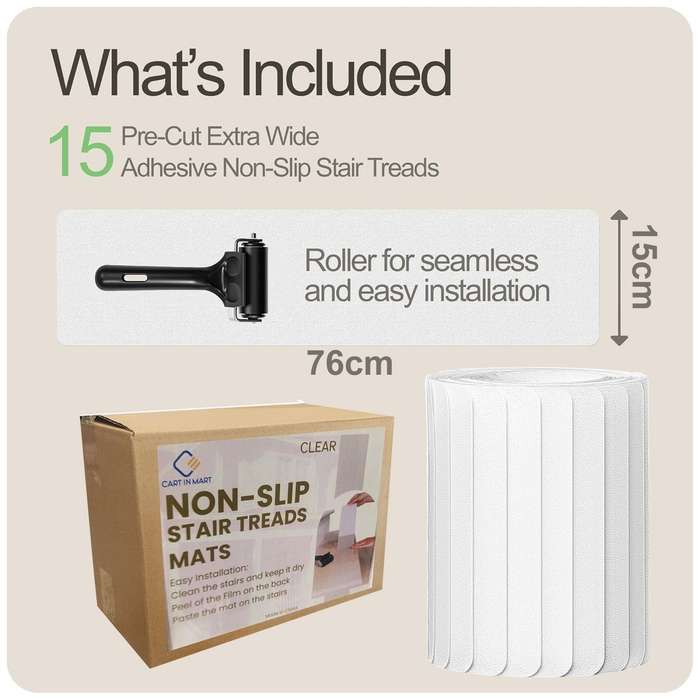15 Pack Clear Non-Slip Stair Tape Traction Grip To Tubs Boats-76x15cm
