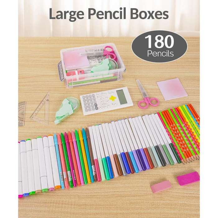 6 Pack Clear Large Pencil Box Multipurpose Craft Storage Organiser With Lid-