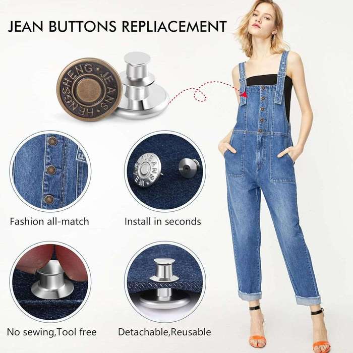 12 Pack Button Pins for Loose Jeans Instant Replacement No Sew Snap
