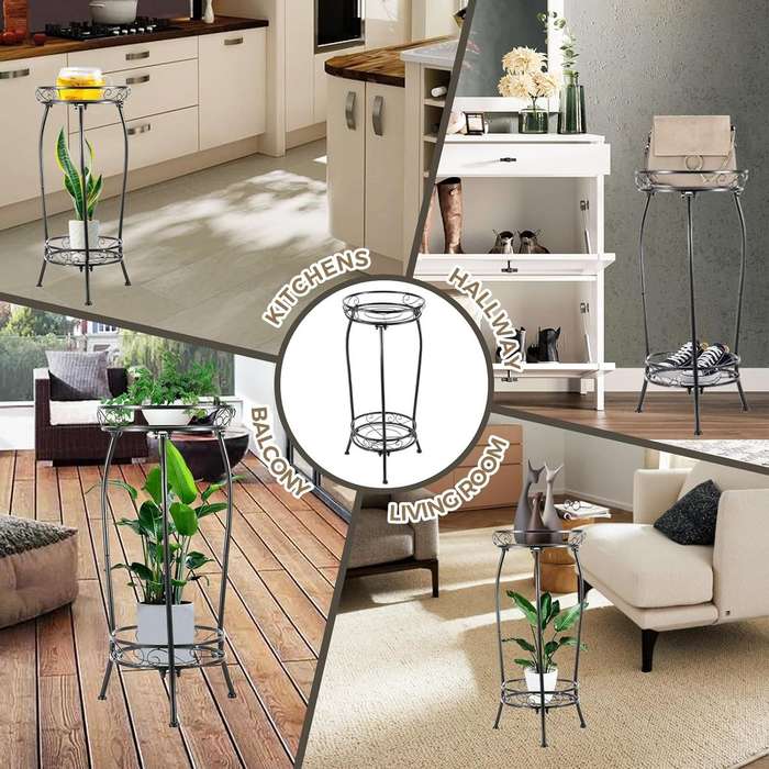 2 Tier Metal Plant Stand Indoor Outdoor 70cm High Flower Pot Display Holder |