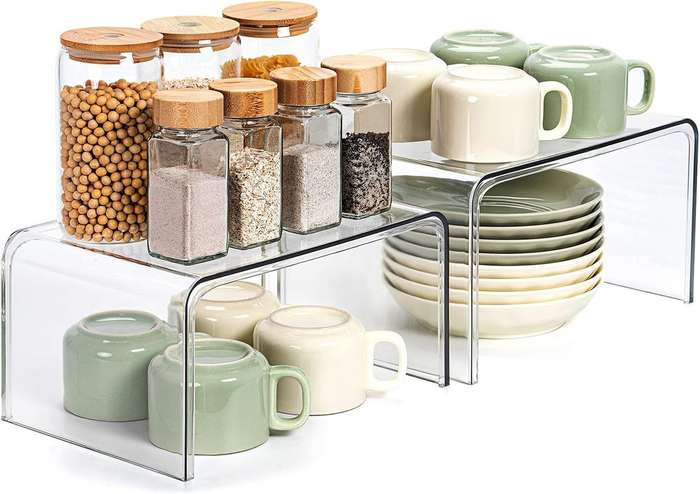 2 Pack Clear Cabinet Spice Organiser Shelf For Kitchen Countertop Desk