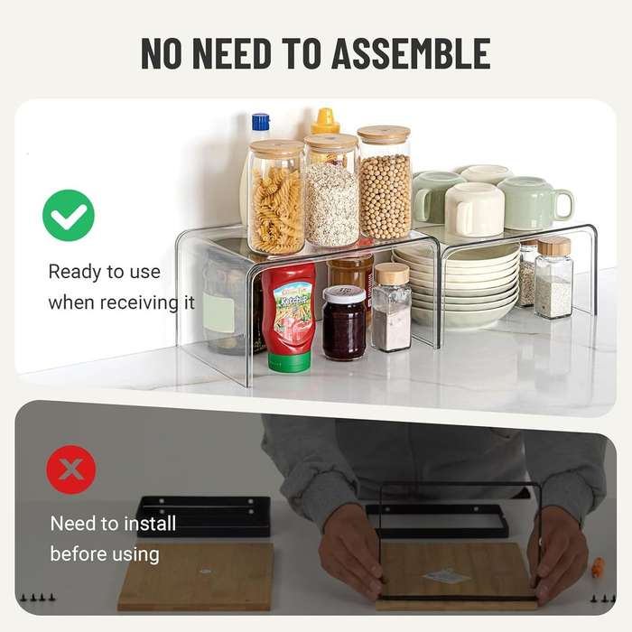 2 Pack Clear Cabinet Spice Organiser Shelf For Kitchen Countertop Desk