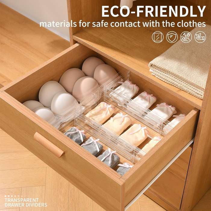 8 Pack Clear Acrylic Drawer Dividers Adjustable Expandable Organiser