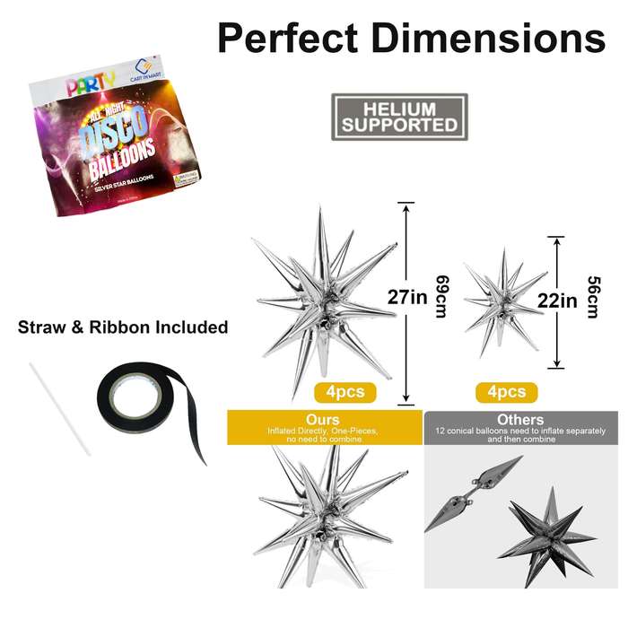 8 Pack Star Balloons Burst Star Aluminum Foil Birthday Wedding Party Supply - Silver