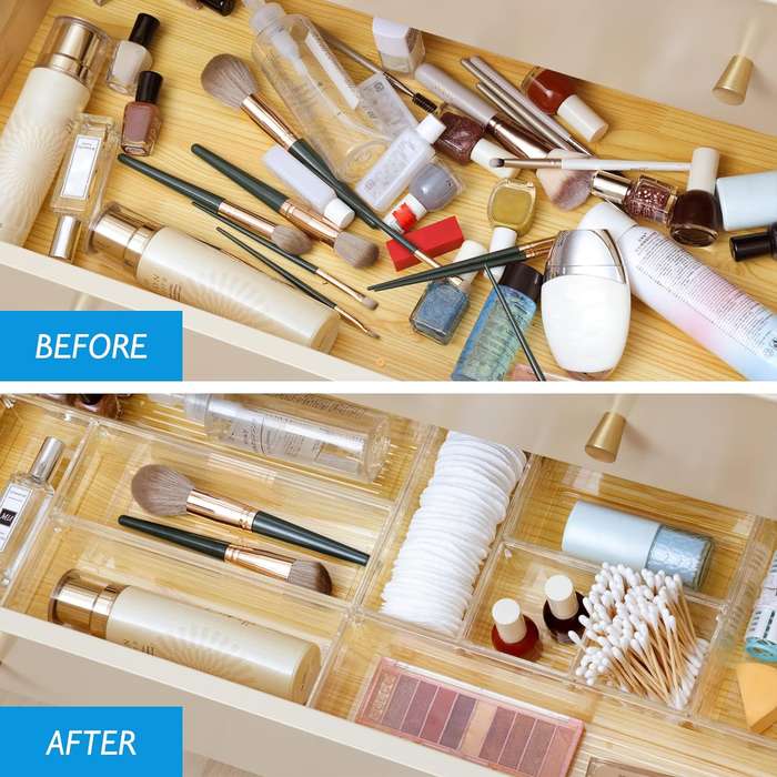 10 Piece Clear Acrylic Plastic Drawer Organizer Set 3 Sizes For Cosmetics