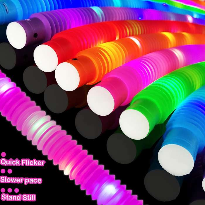 12 Pack Glow In Dark Sticks Pop Tubes Fidget Toys Neon Party Favor Supplies
