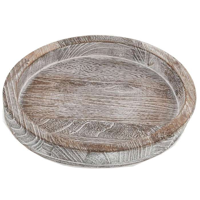 Round Wooden Serving Tray Vintage Home Decor Table Countertop Centerpiece - Rustic