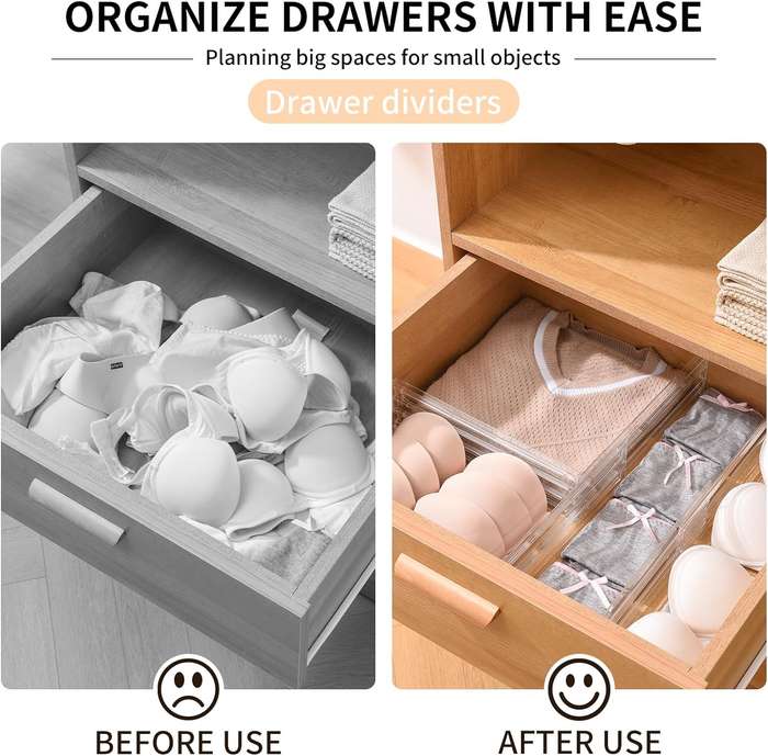 8 Pack Clear Acrylic Drawer Dividers Adjustable Expandable Organiser