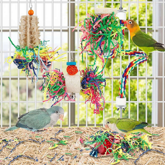 4 Pack Bird Toys Parakeet Shredding Chewing Hanging For Conure Parrot Cage