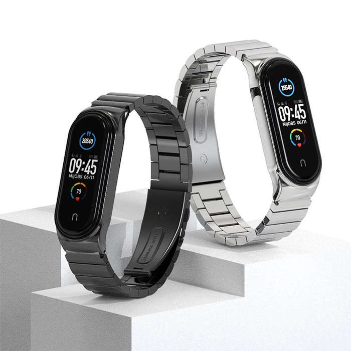 For Xiaomi Mi Band 6 / 5 / 4 / 3 Mijobs Metal CS Bamboo Joint Stainless Steel Watch Band(Rose Gold)