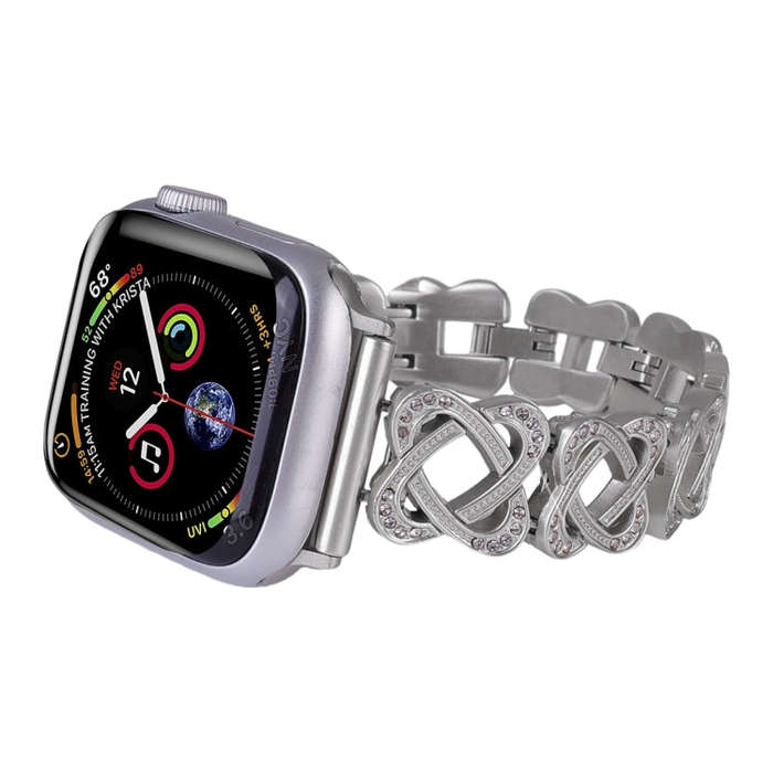 For Apple Watch Series 5 44mm Hearts Crossed Diamond Metal Watch Band(Starlight Color)