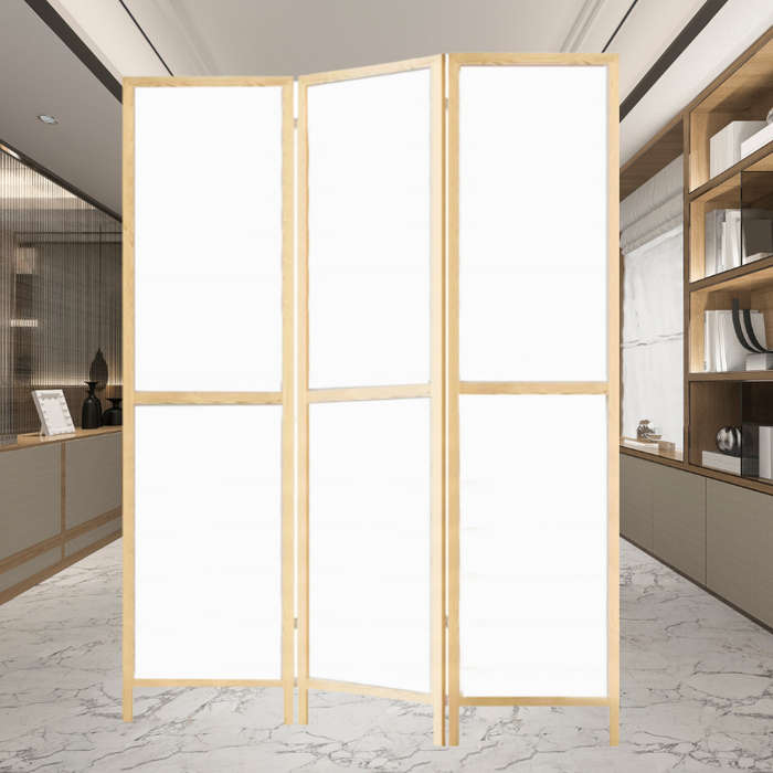 Partition Room Divider - Three-Panel Folding Privacy Screen Room Divider with Solid Wooden Frames