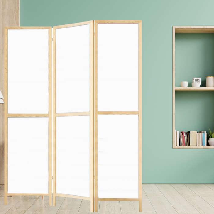 Partition Room Divider - Three-Panel Folding Privacy Screen Room Divider with Solid Wooden Frames