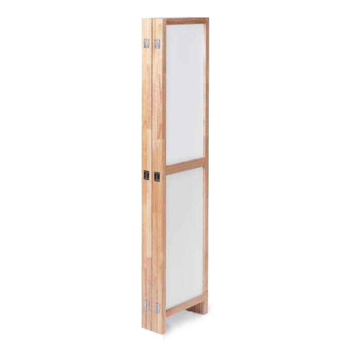 Partition Room Divider - White 4-Panel Folding Privacy Screen Room Divider with Solid Wooden Frames