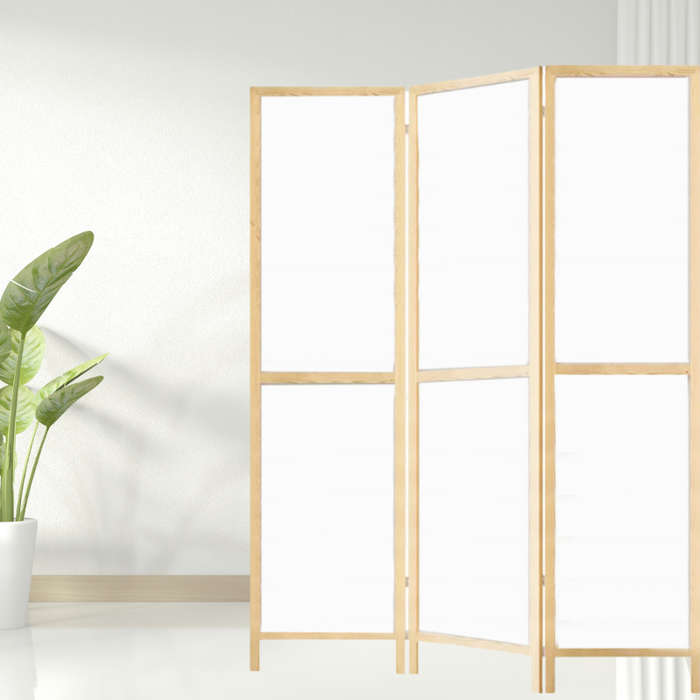 Partition Room Divider - Three-Panel Folding Privacy Screen Room Divider with Solid Wooden Frames