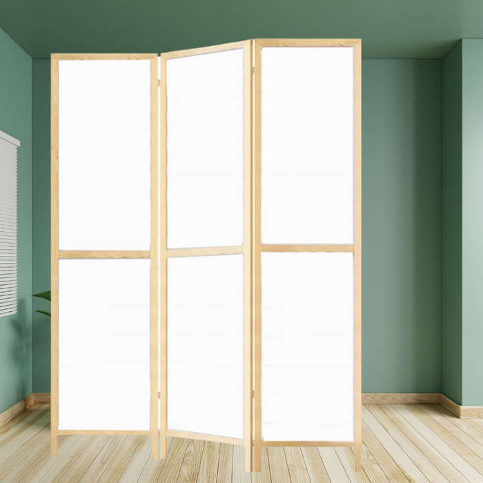 Partition Room Divider - Three-Panel Folding Privacy Screen Room Divider with Solid Wooden Frames