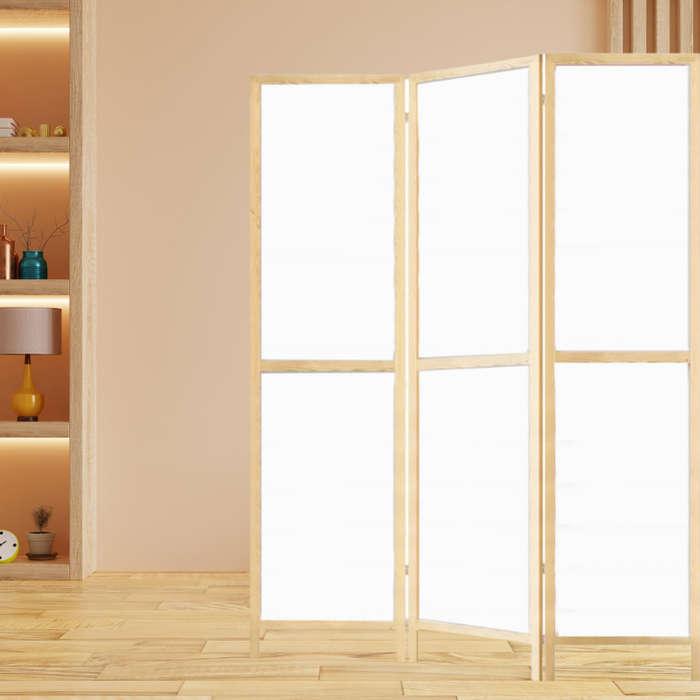 Partition Room Divider - Three-Panel Folding Privacy Screen Room Divider with Solid Wooden Frames