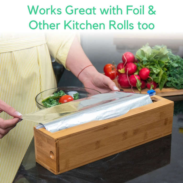 Bamboo Plastic Cling Wrap Dispenser with Cutter