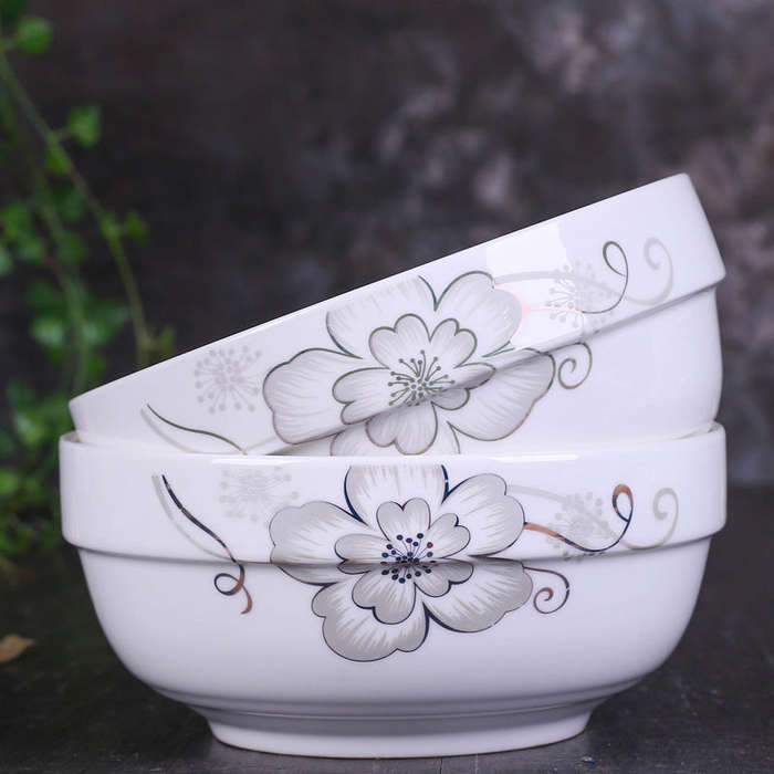 Set of 3 Large 25cm Stackable Kitchen Ceramic Bowls for Family Daily Use