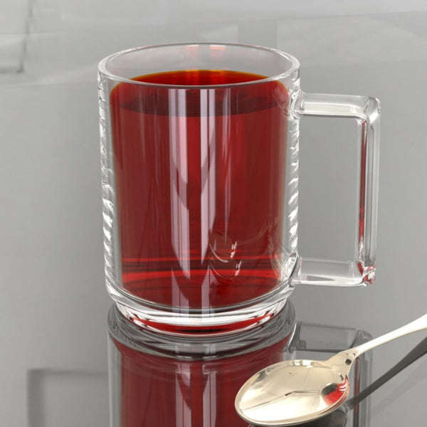 Set of 4 Clear Glass Tea Coffee Mugs with Handle for Easy Grip (255ml)