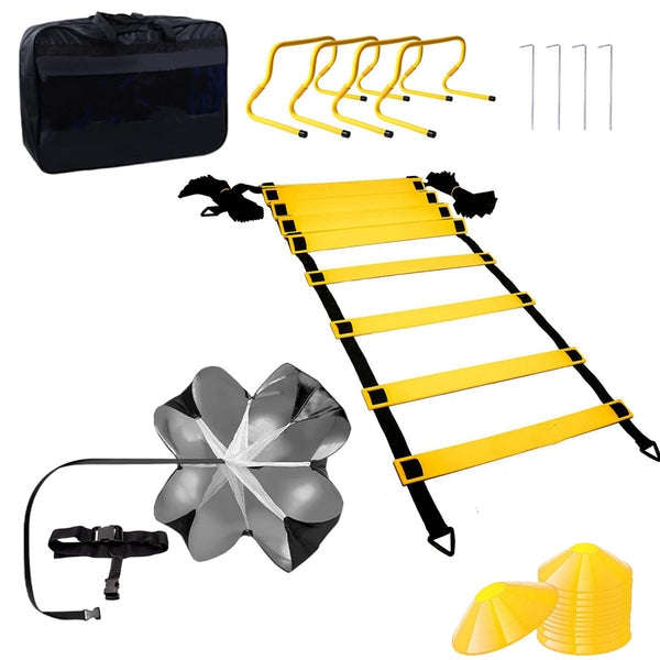 Speed Agility Training Set - Includes 1 Resistance Parachute, 1 Agility Ladder, 4 Steel Stakes, 4...