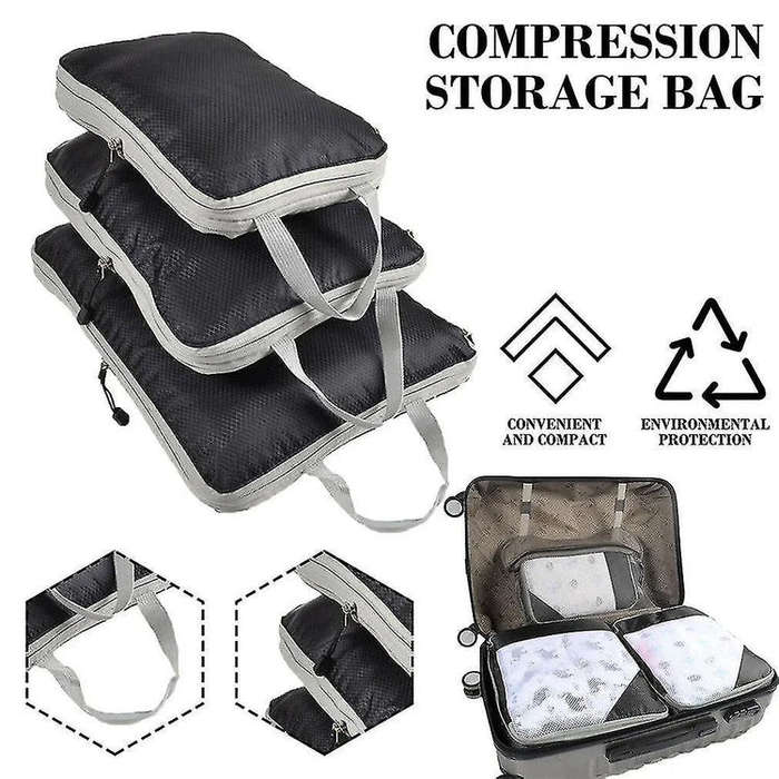 3Pcs Travel Storage Bag Compressible Packing Cubes