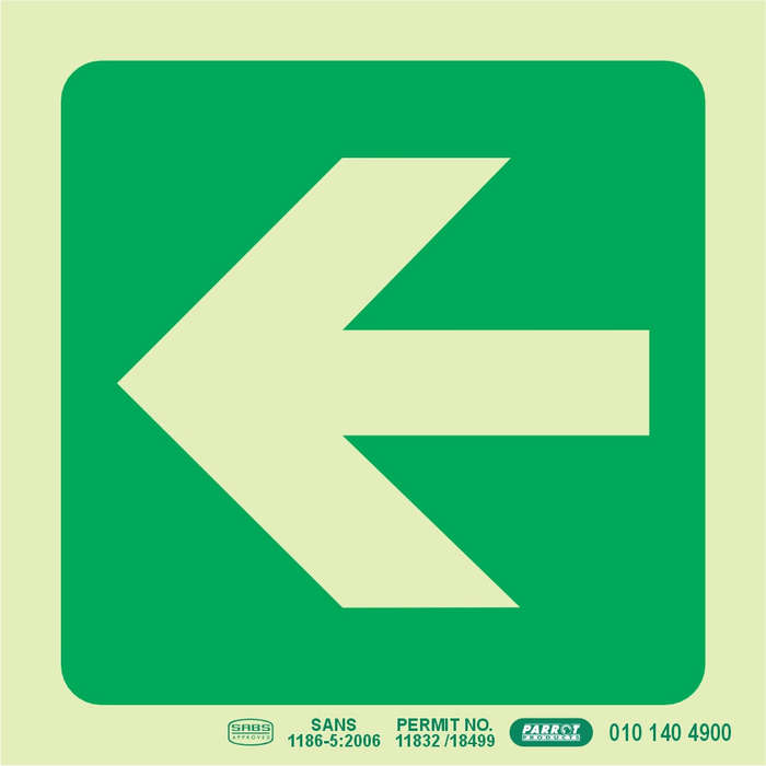 PHOTOLUMINESCENT 190MM SAFETY SIGN -E22-ARROW LEFT