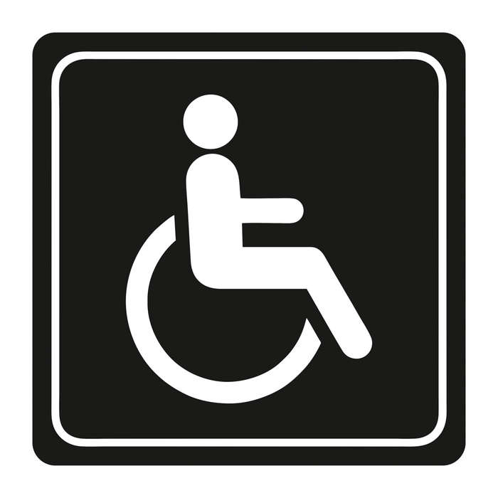 SIGN SYMBOLIC 150*150mm WHITE PRINTED DISABLED TOILET SIGN ON WHITE ACP