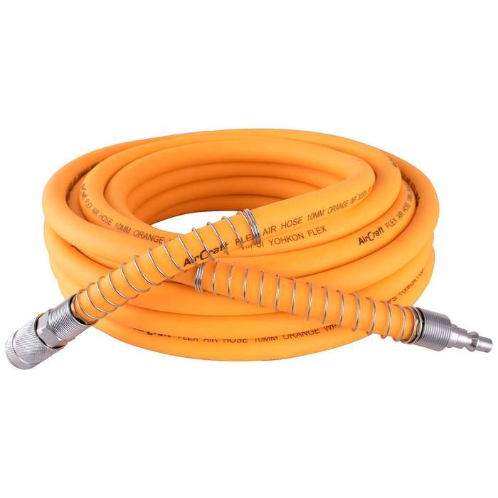 FLEX AIR HOSE KIT 10MM X 10M ORANGE  W/QUICK COUPLER & CONNECTOR YOHKO